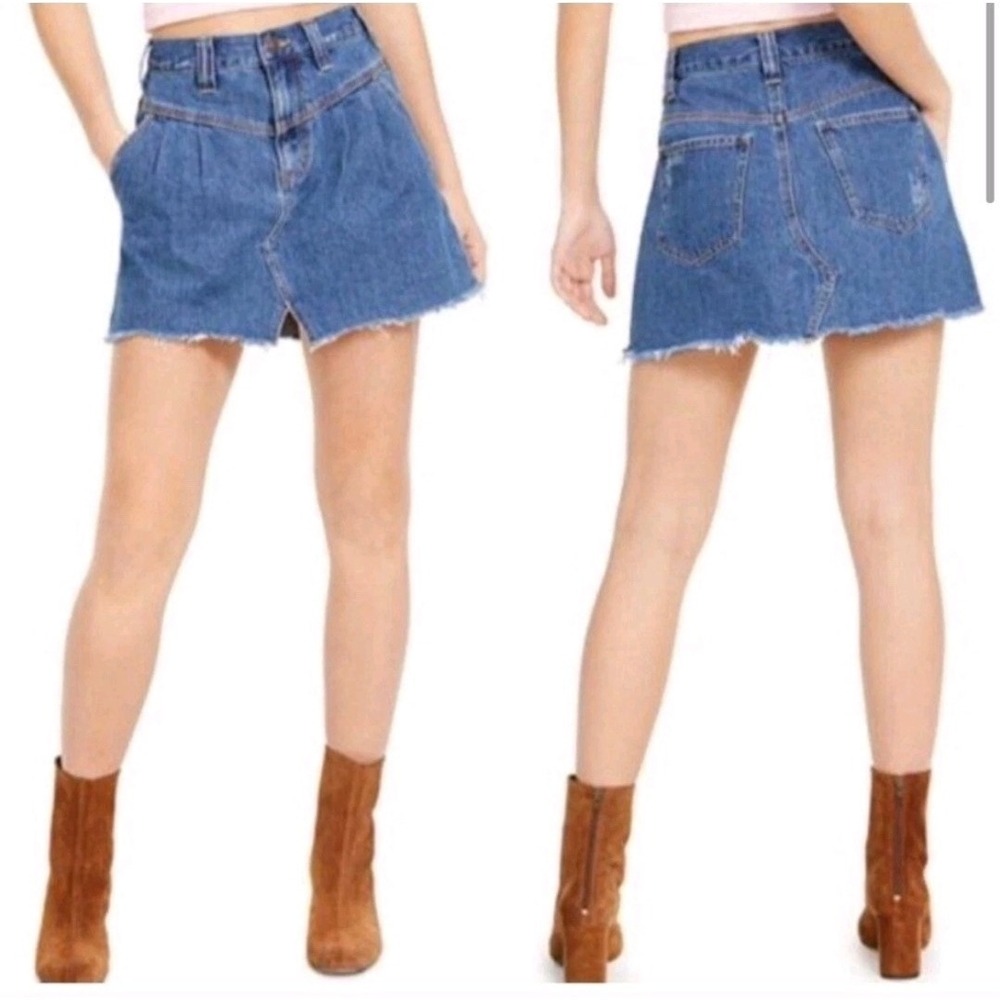 Free People Sidecar Denim Mini Skirt Womens 24 Blue Western Boho Cowgirl Core